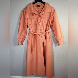 PIOGGIA Italian Vintage Button Down  Lite Orange Peach Belt Trench Coat Wom S 12
